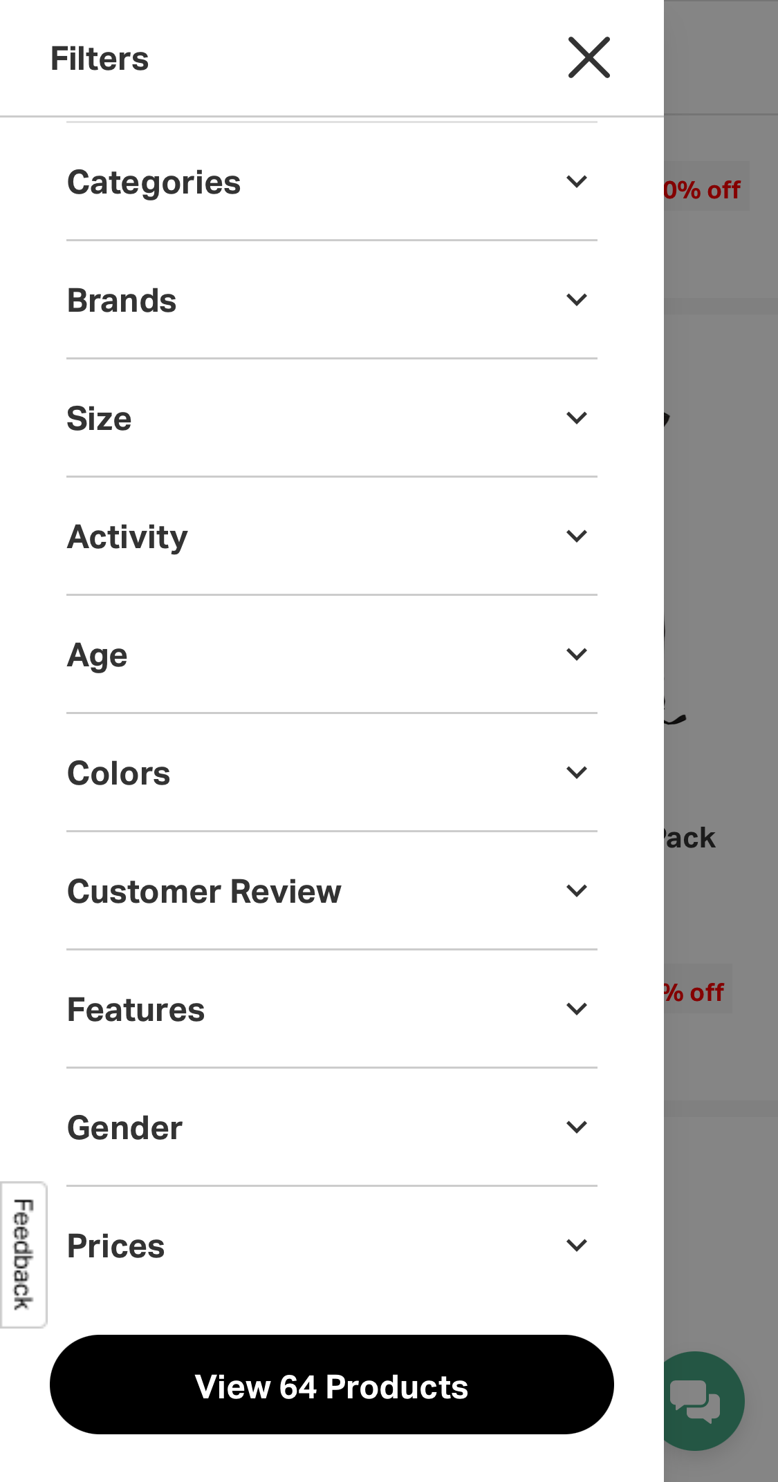 Backcountry’s Mobile Filtering Options 200 of 630 Filtering Options Examples Baymard Institute